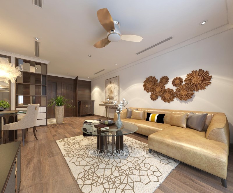 Ghế sofa góc bọc da màu cam